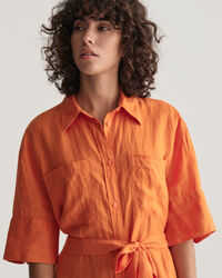 Vestido-camisa de manga curta em linho