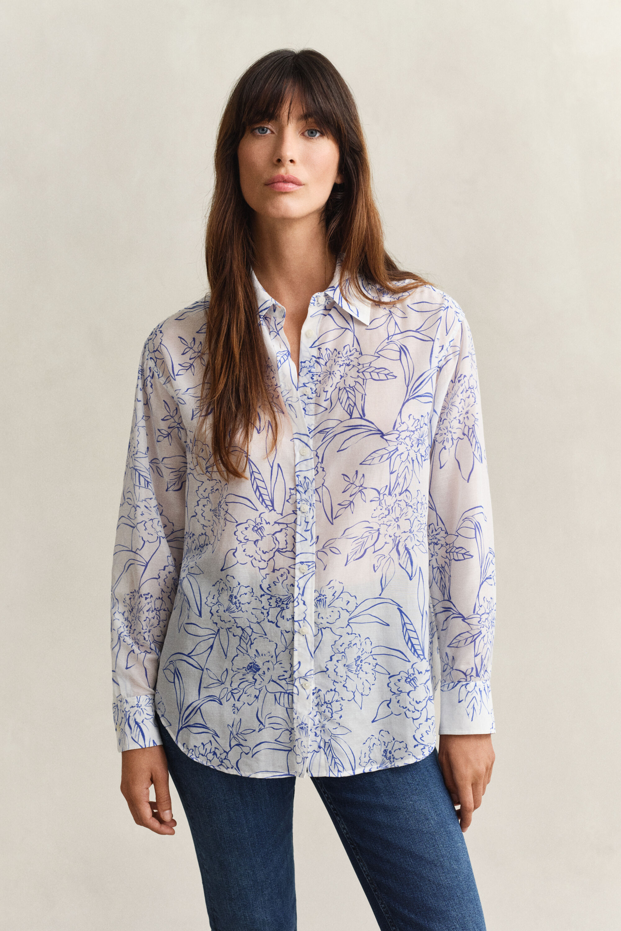 Camisa em seda e algodão floral
