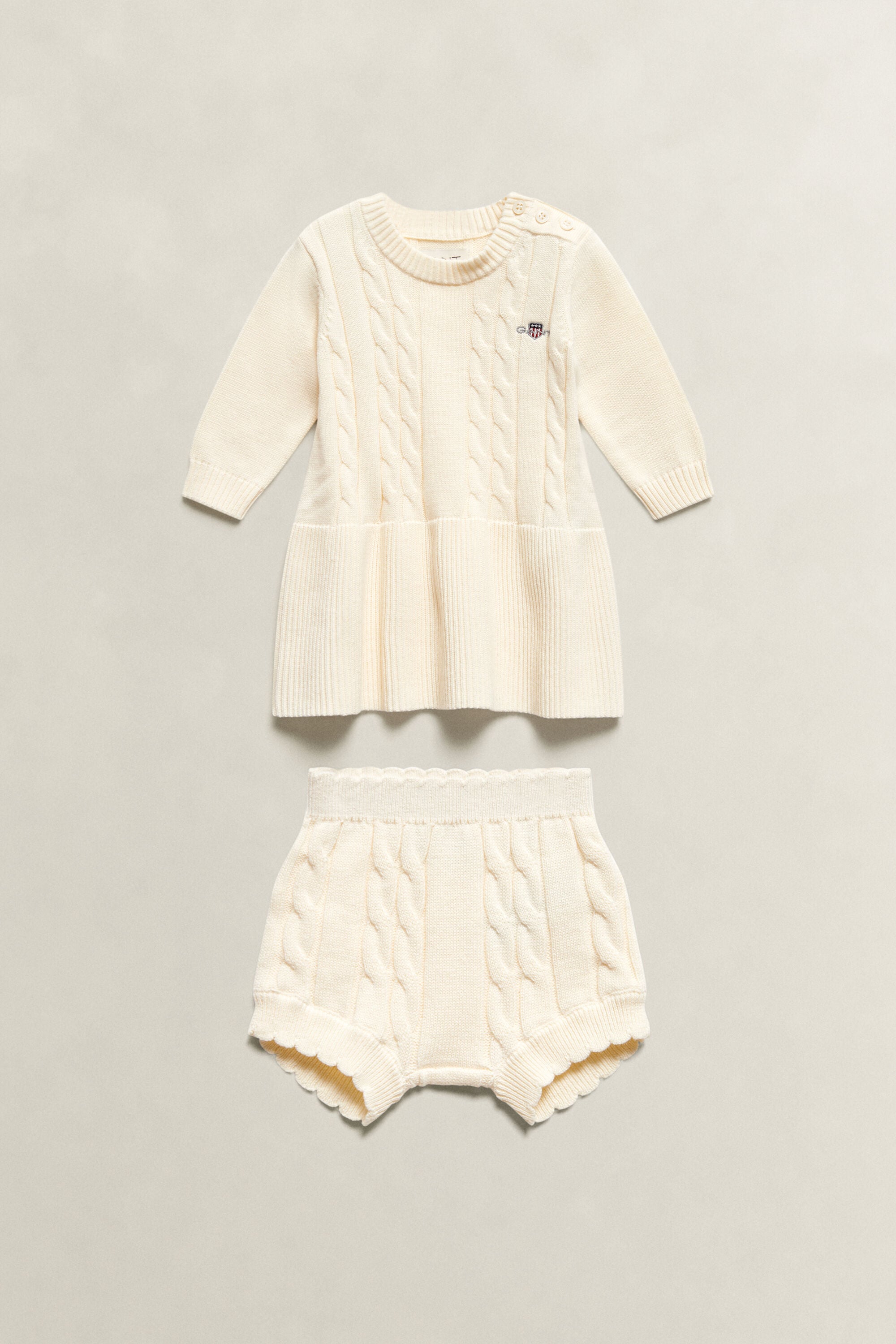 Conjunto de vestido e tapa fralda em malha entrançada Baby Girls