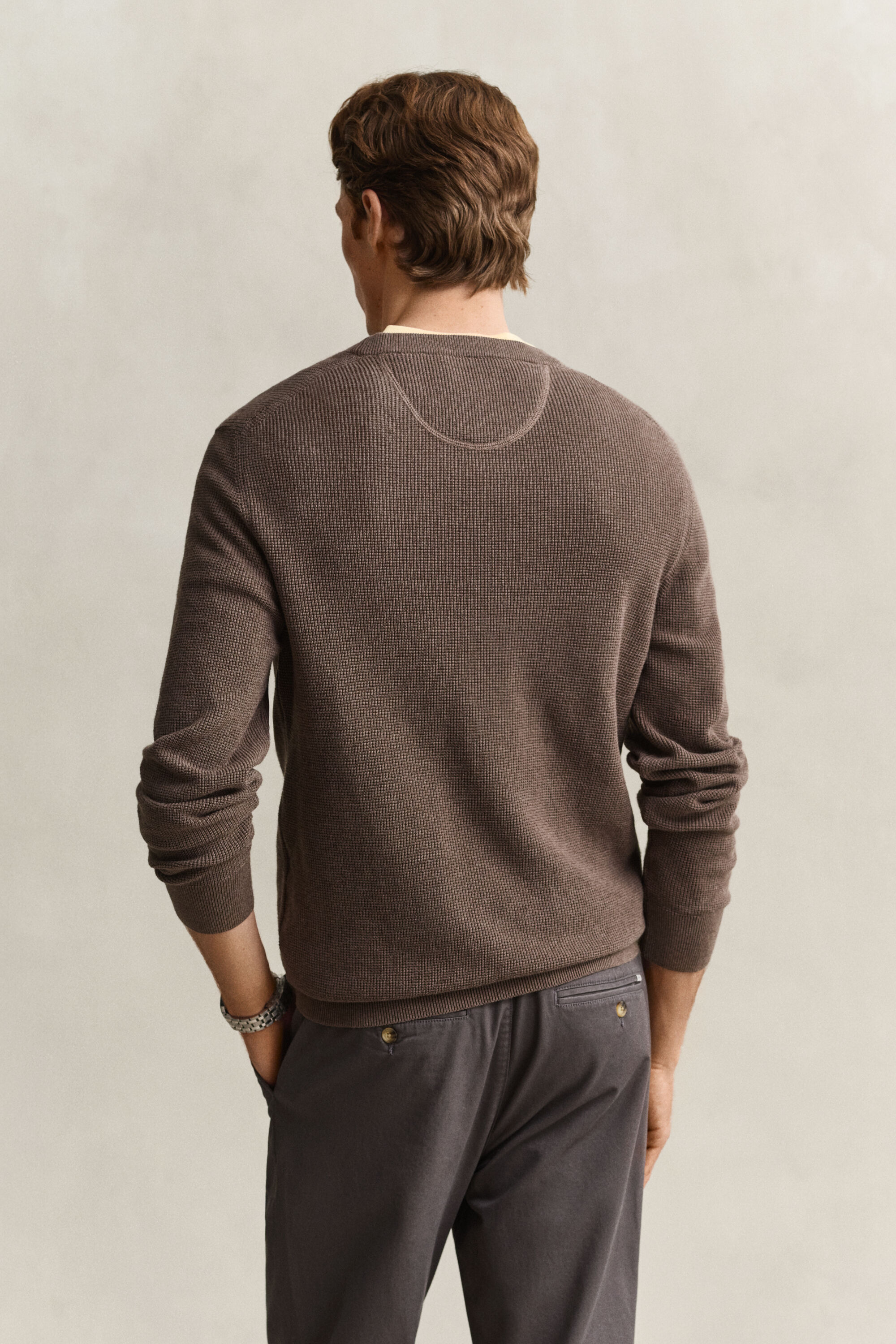 Camisola de malha com decote redondo em algodão texturizado