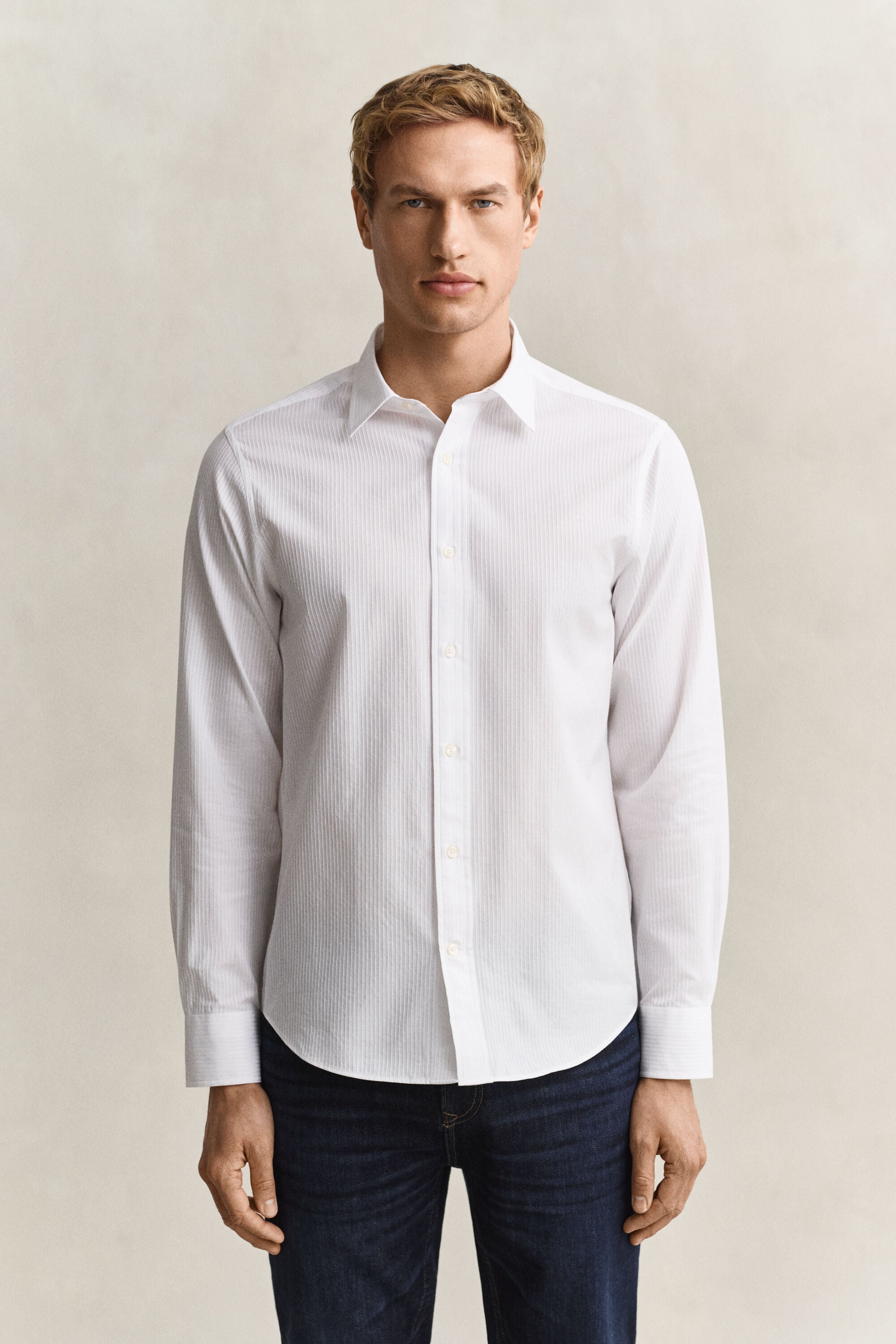 Camisa às riscas Dobby regular fit