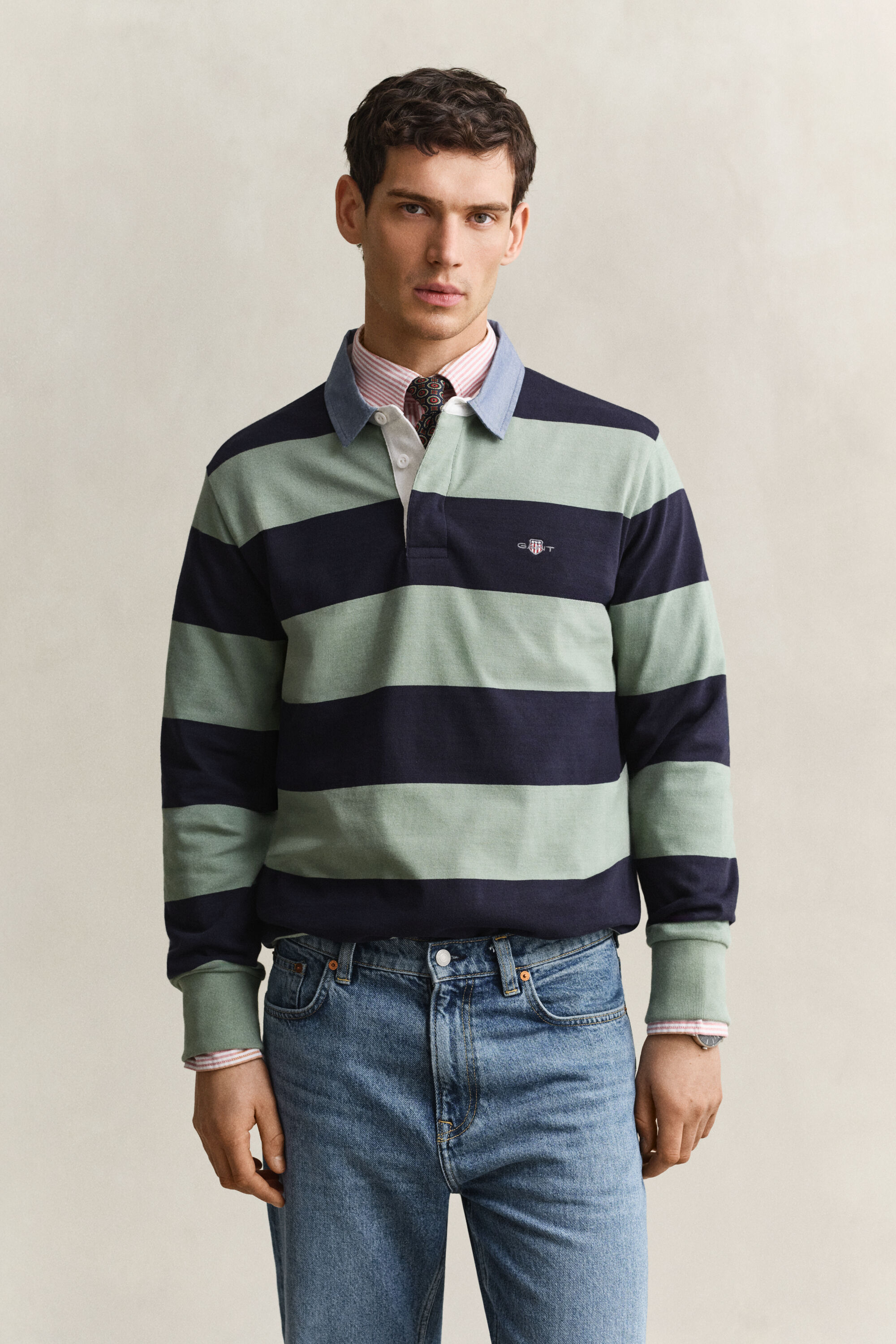 Heavy Rugger às riscas com colarinho em chambray