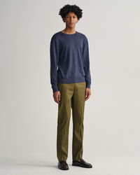 Pulover com decote redondo em algod&atilde;o e linho