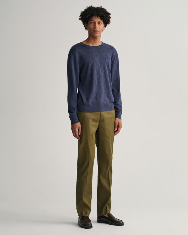 Pulover com decote redondo em algod&atilde;o e linho