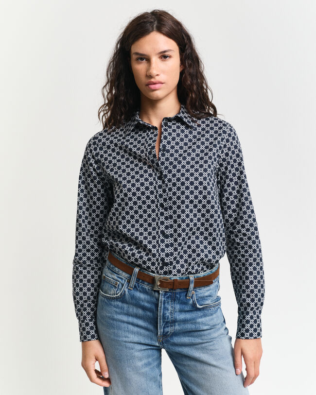 Camisa em voile de algodão Geometric regular fit