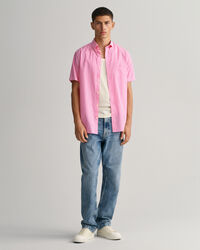 Camisa de popelina às riscas de manga curta regular fit