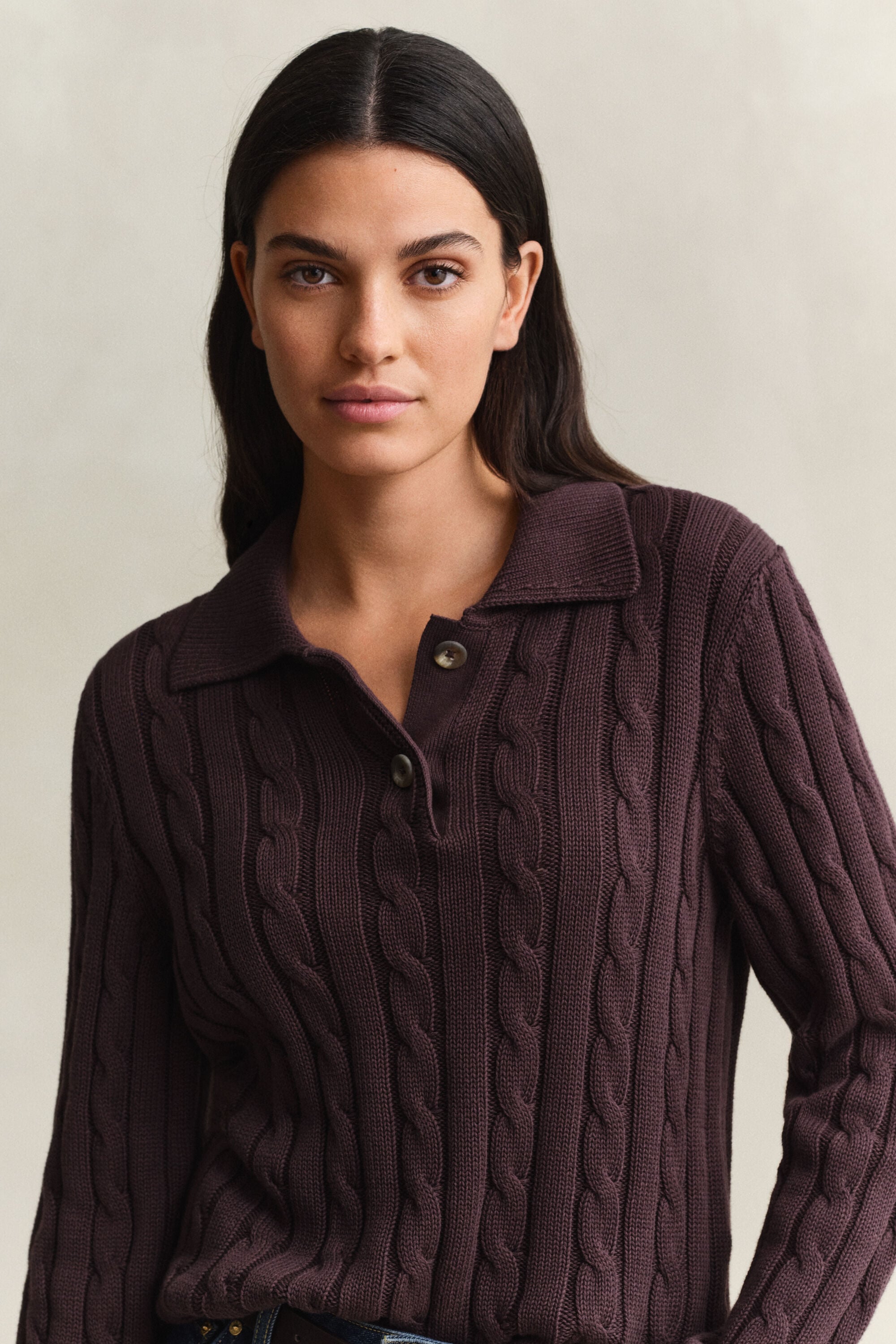 Camisola em malha entrançada de algodão