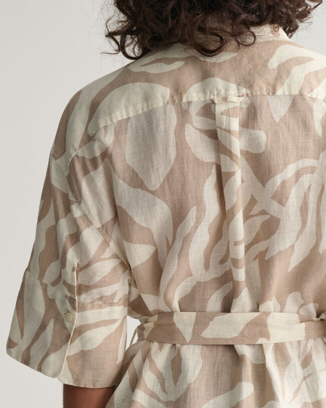 Vestido-camisa em linho Palm Print