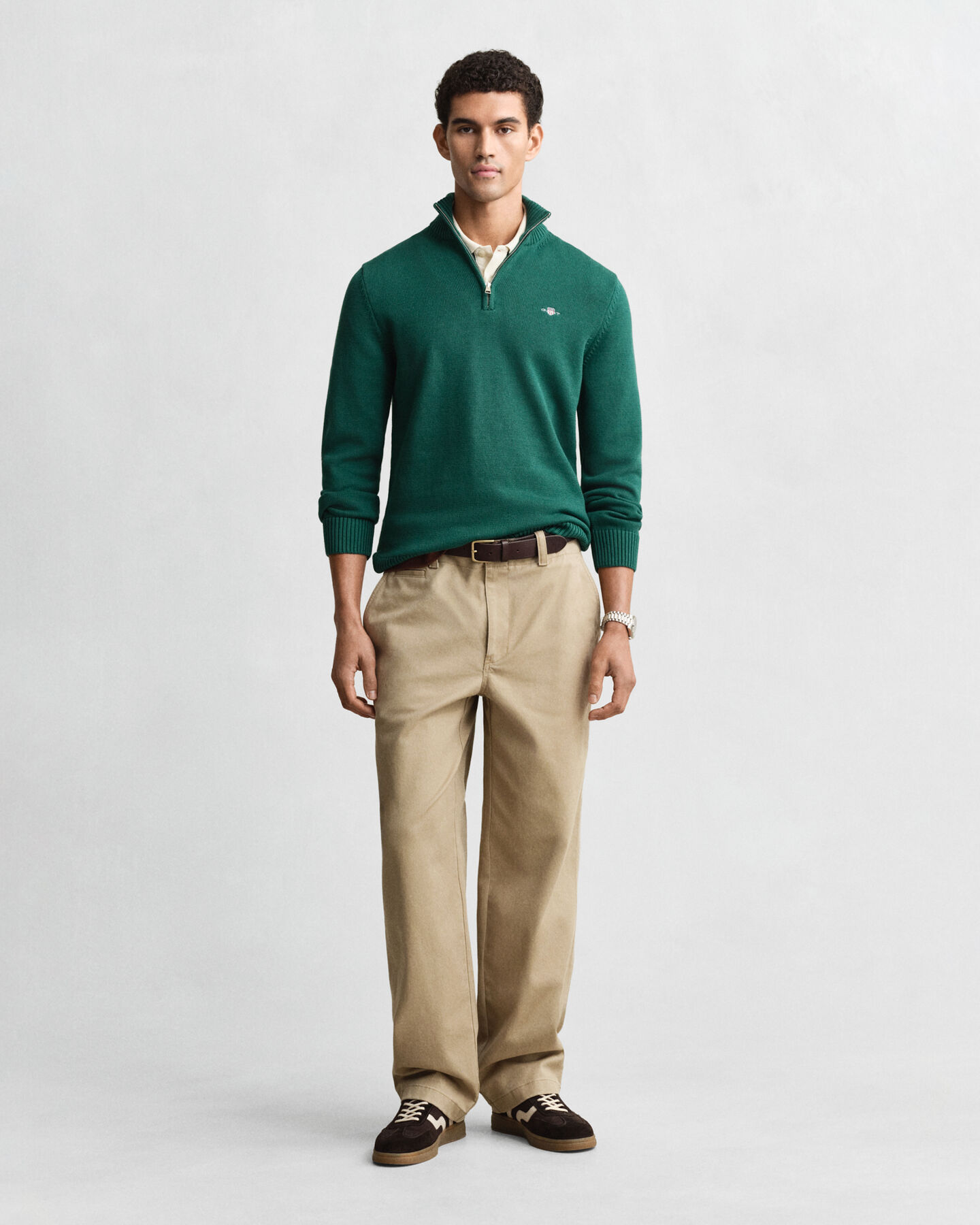 Camisola de malha em algodão com meio fecho Casual