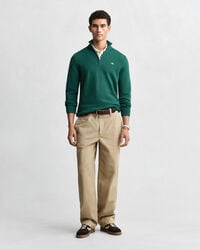 Camisola de malha em algodão com meio fecho Casual