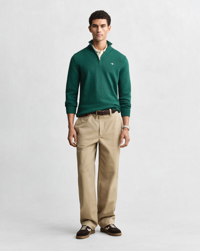 Camisola de malha em algodão com meio fecho Casual