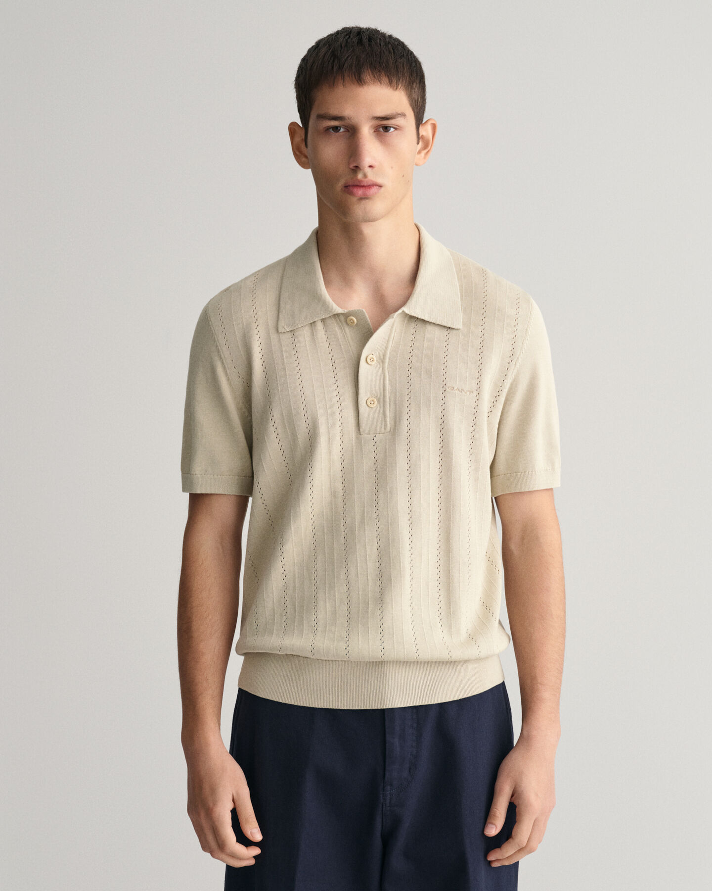 Camisola de malha estilo polo Pointelle Textured