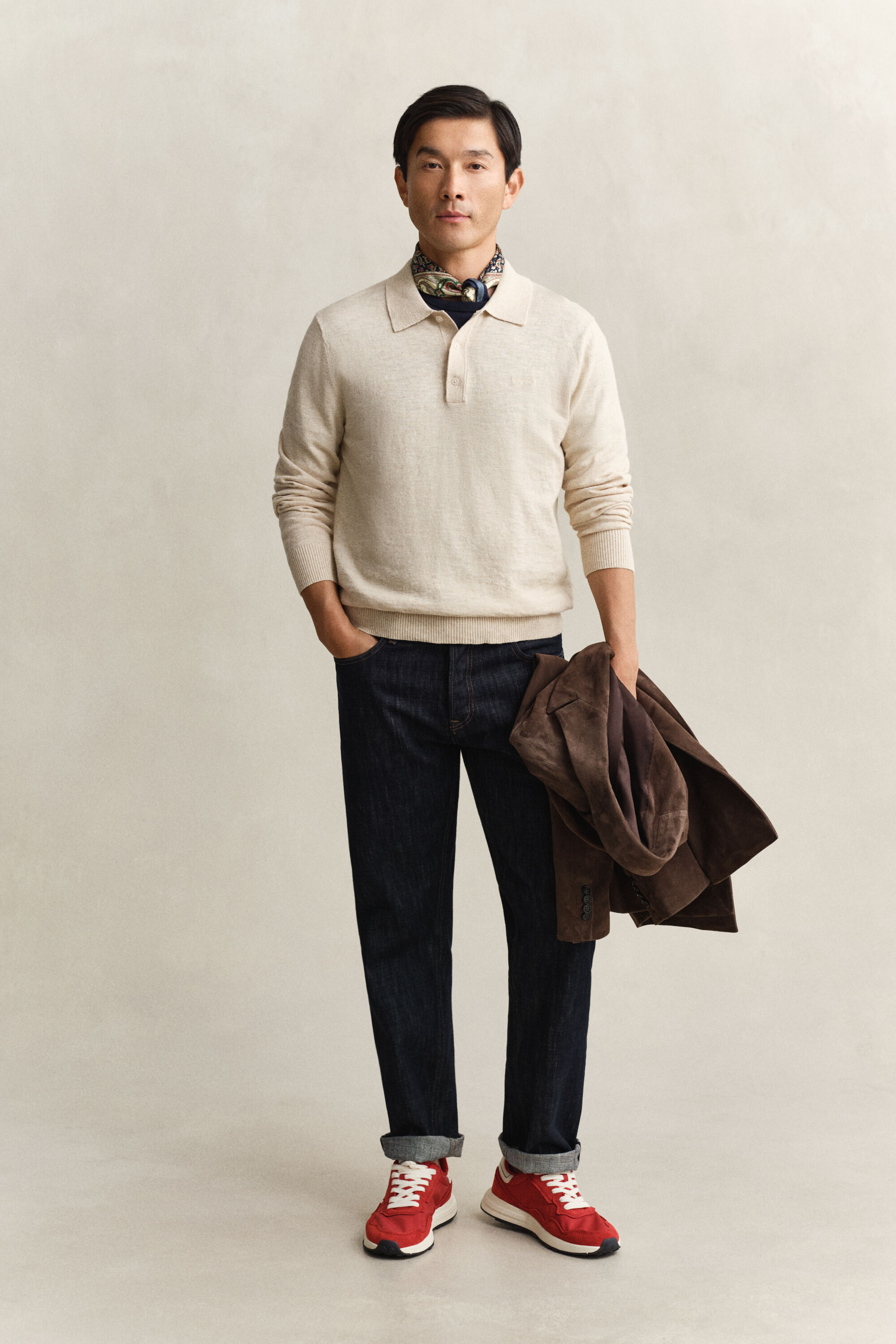 Camisola de malha estilo polo em algodão com mistura de fios