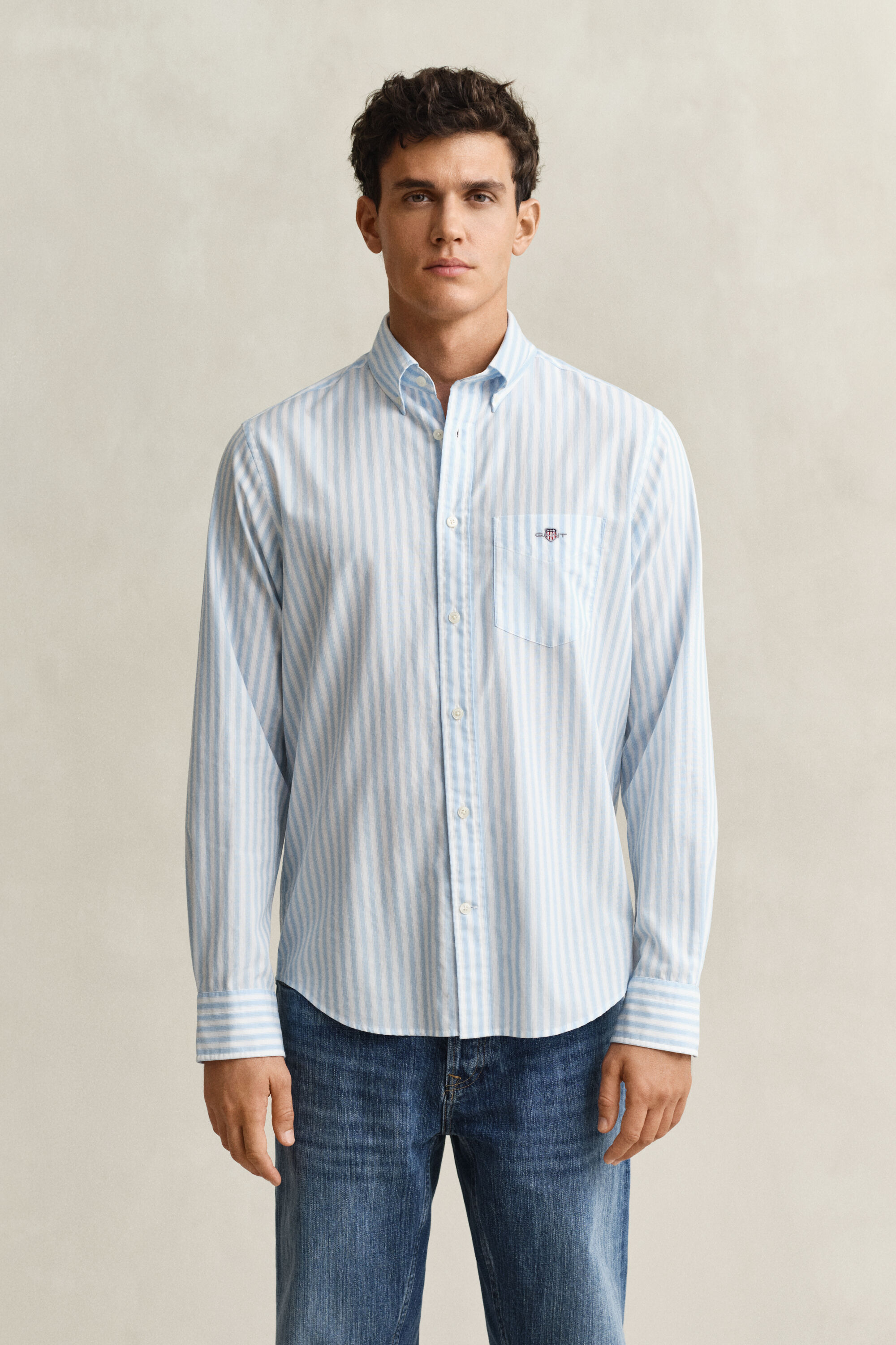 Camisa em popelina às riscas Classic