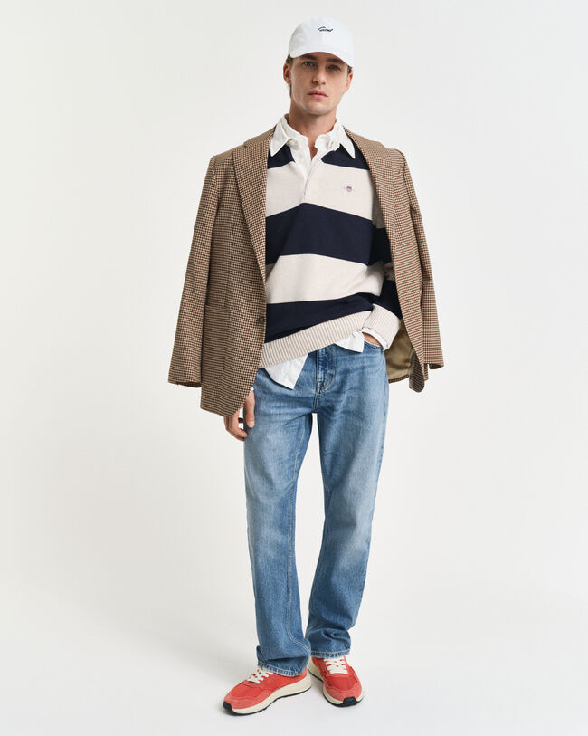 Camisola de malha tipo polo às riscas