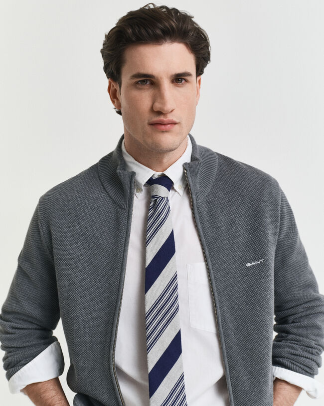 Casaco de malha em algodão piqué com fecho de correr