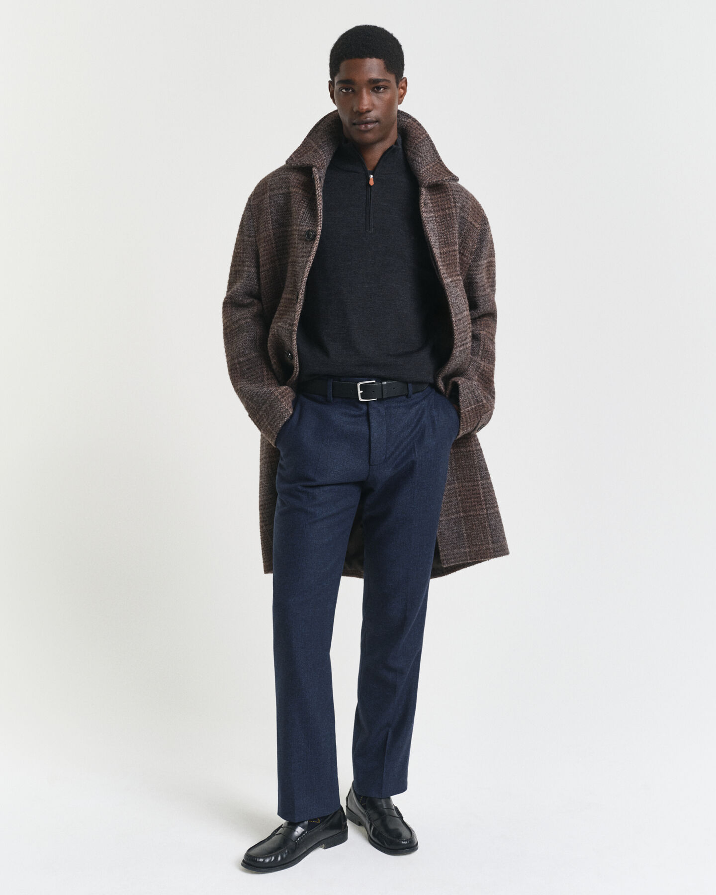 Camisola de malha com meio fecho de correr em lã de merino extrafina