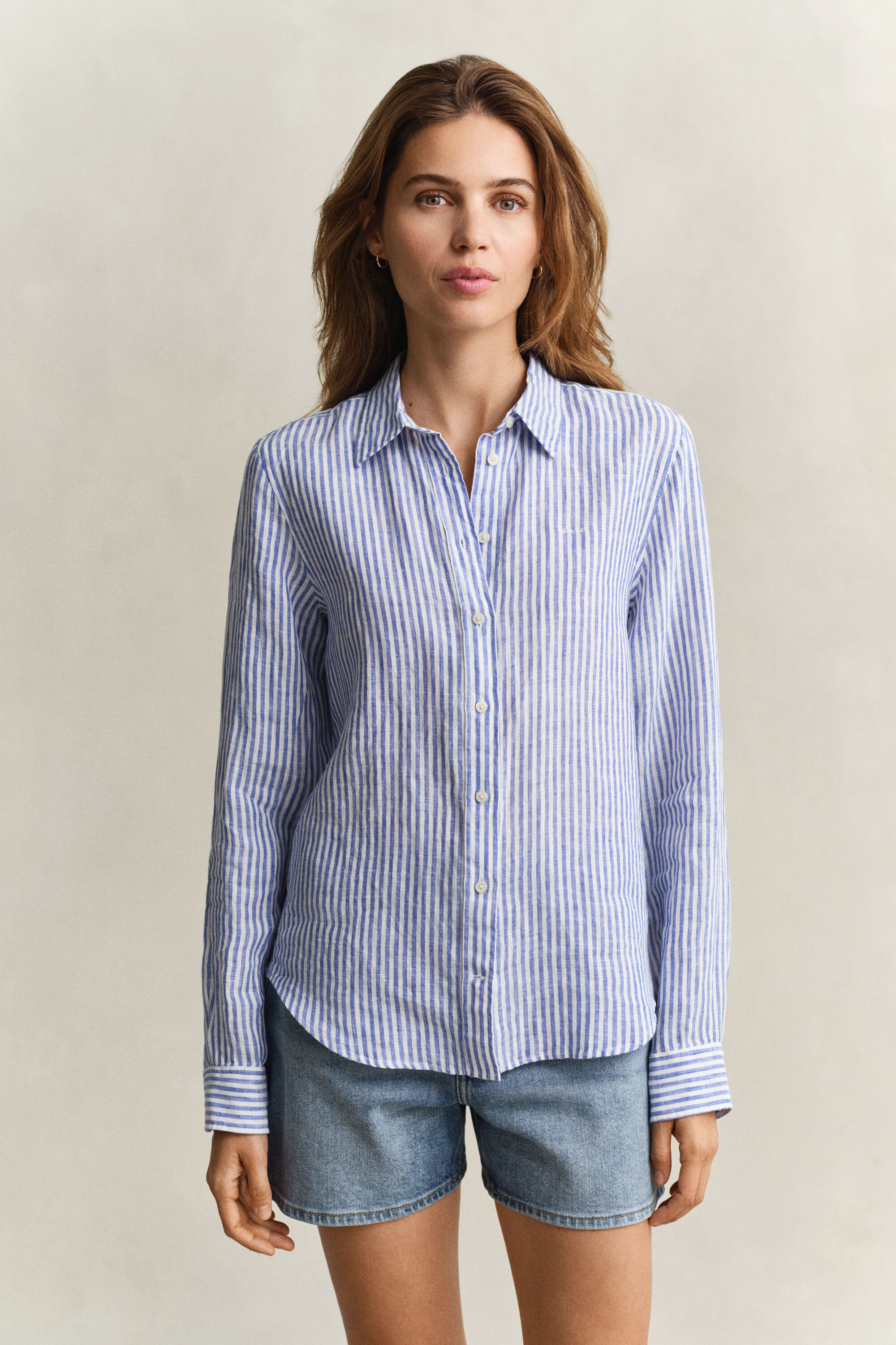 Camisa de linho às riscas regular fit