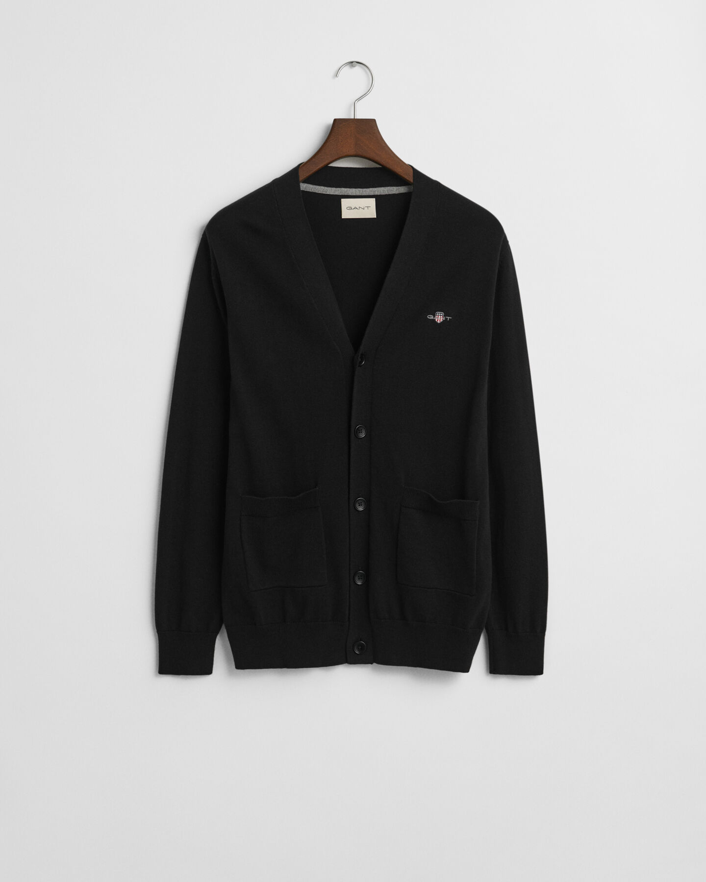 Casaco de malha com decote em V de algod&atilde;o cl&aacute;ssico