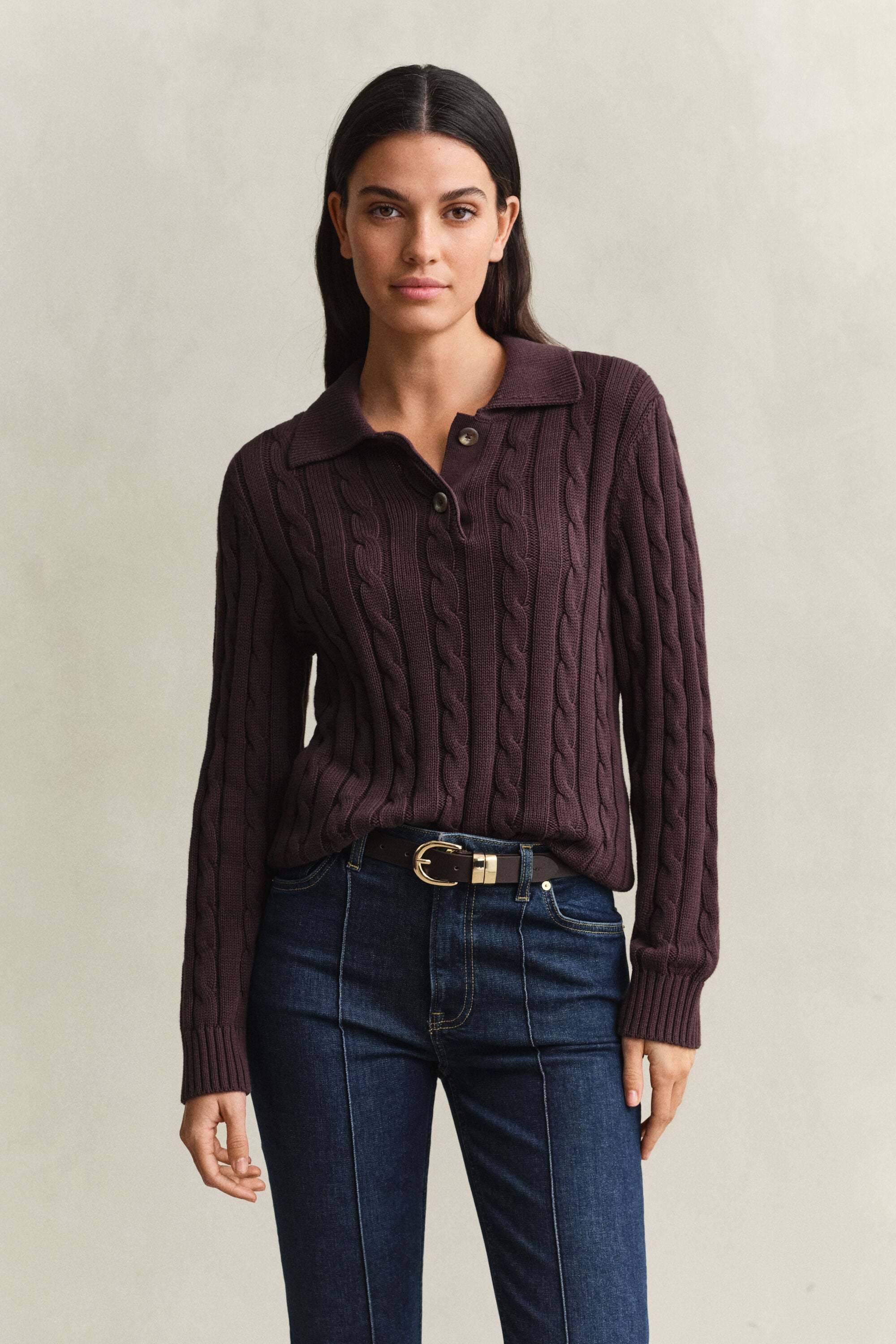 Camisola em malha entrançada de algodão