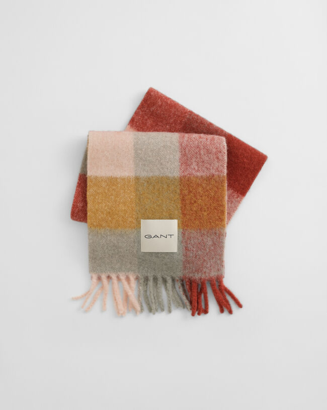 Cachecol em mistura de lã de alpaca com padrão de xadrez