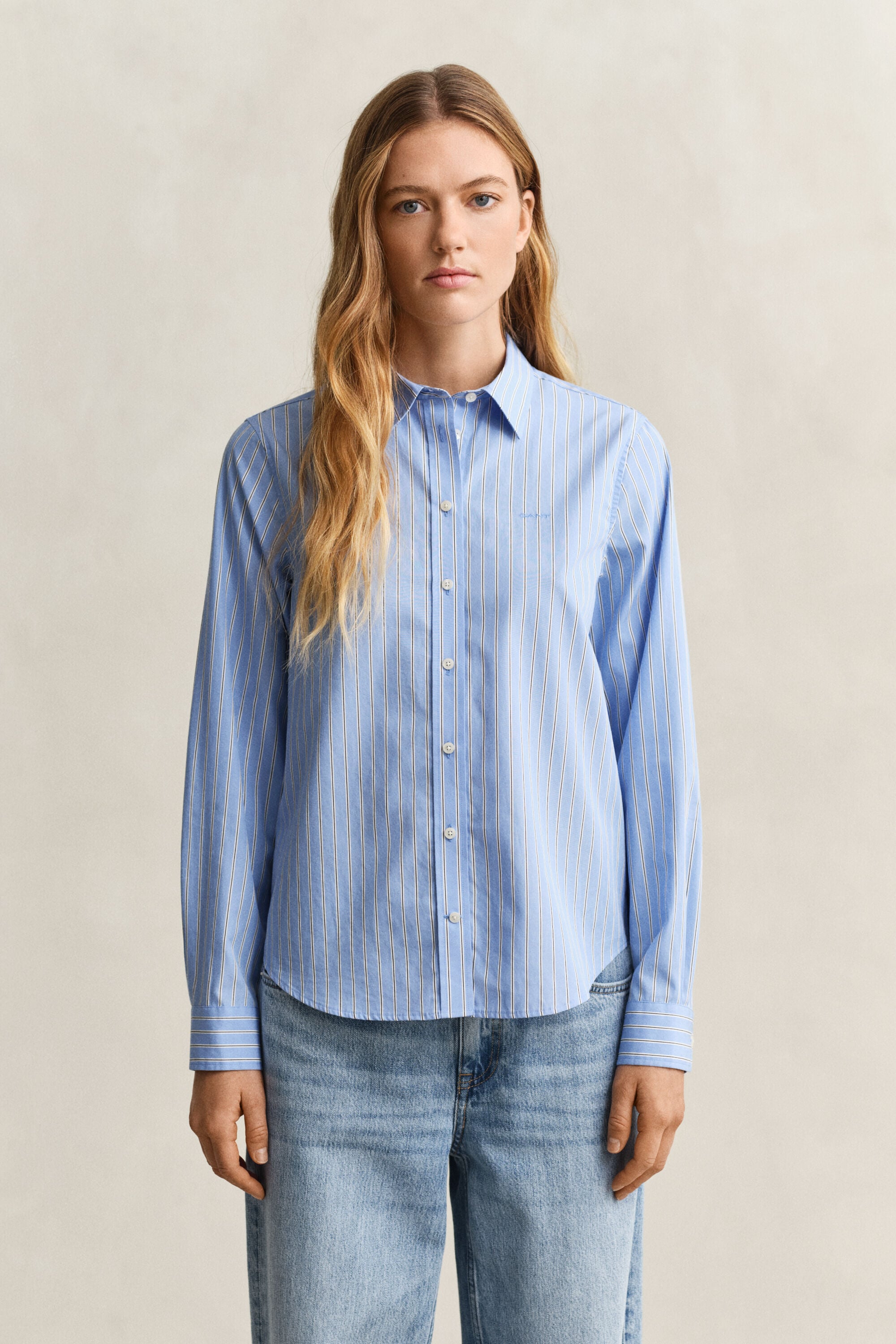 Camisa em popelina às riscas Classic regular fit
