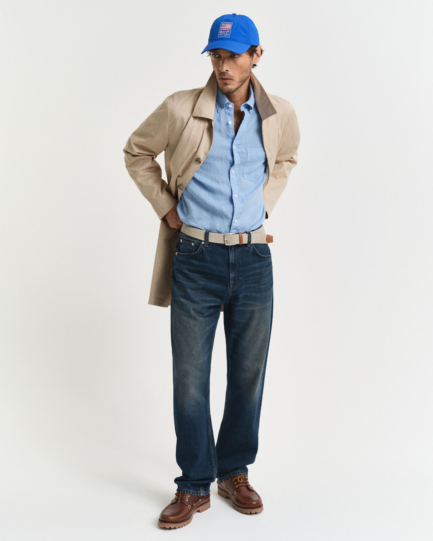 Camisa de linho tingida com manga curta regular fit