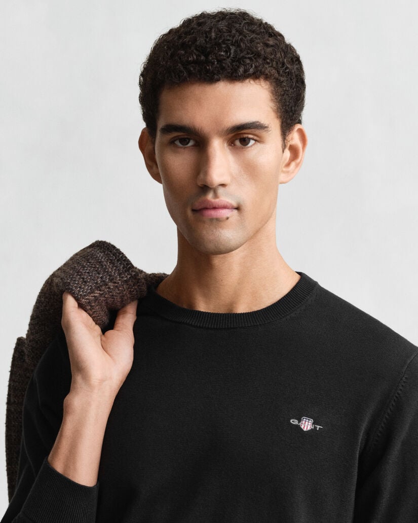 Camisola de malha com decote redondo clássica em algodão