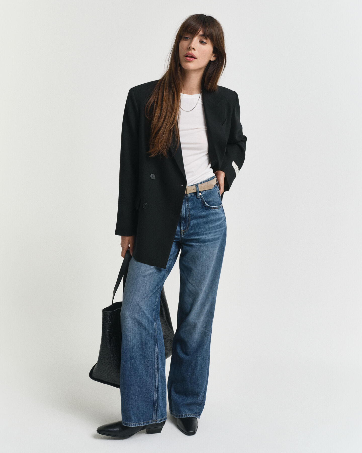 Blazer Hopsack em mistura de lã com frente de trespasse relaxed fit