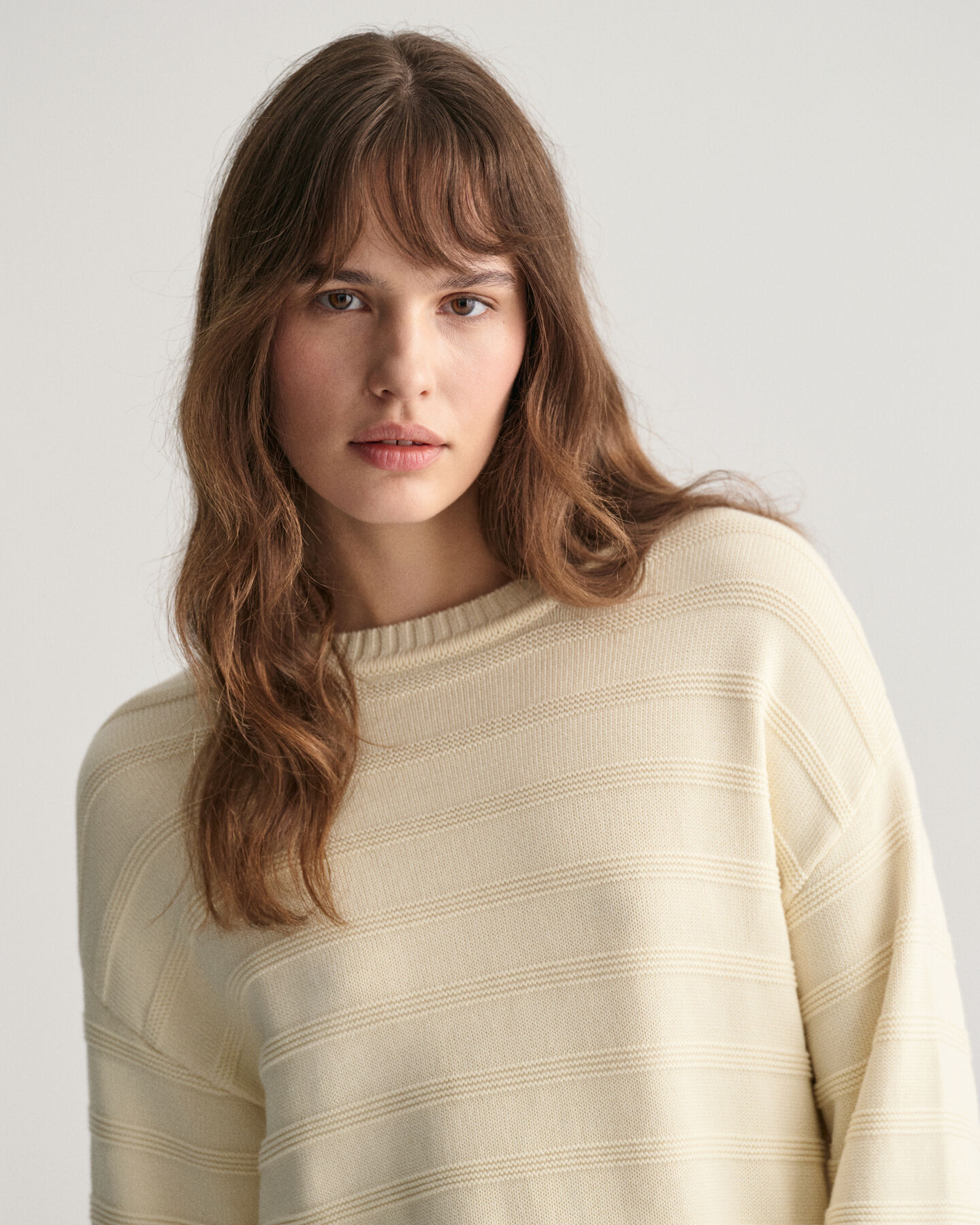 Pulover com decote redondo em algod&atilde;o &agrave;s riscas Tonal