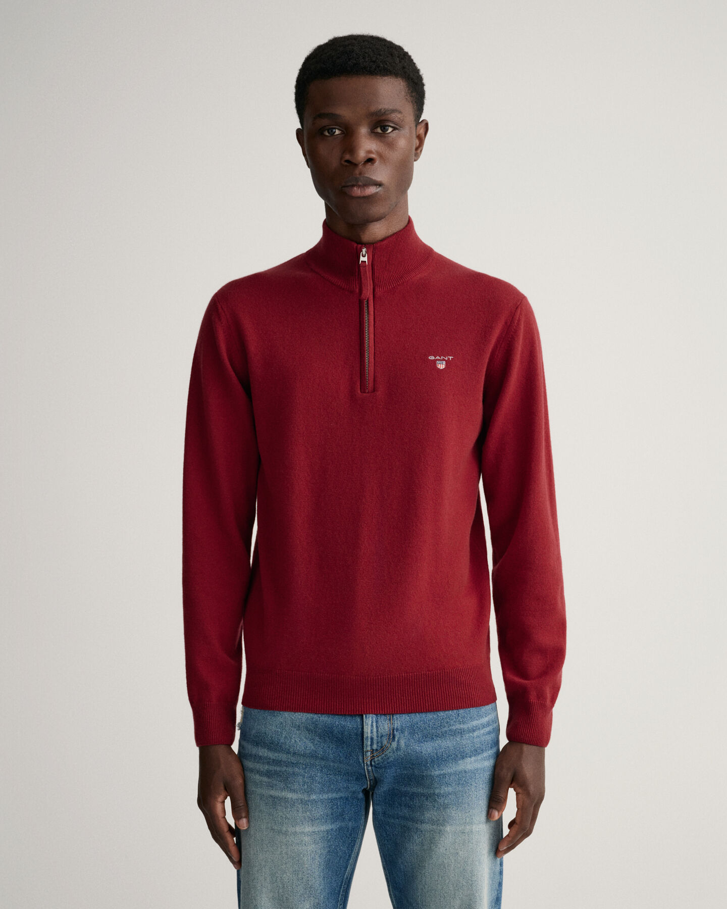 Pulover com meio fecho em lã extrafina