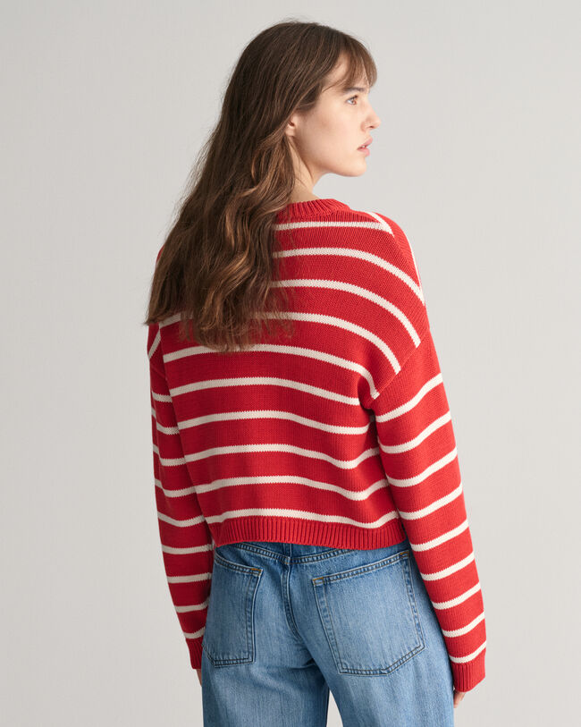 Pulover com decote redondo às riscas