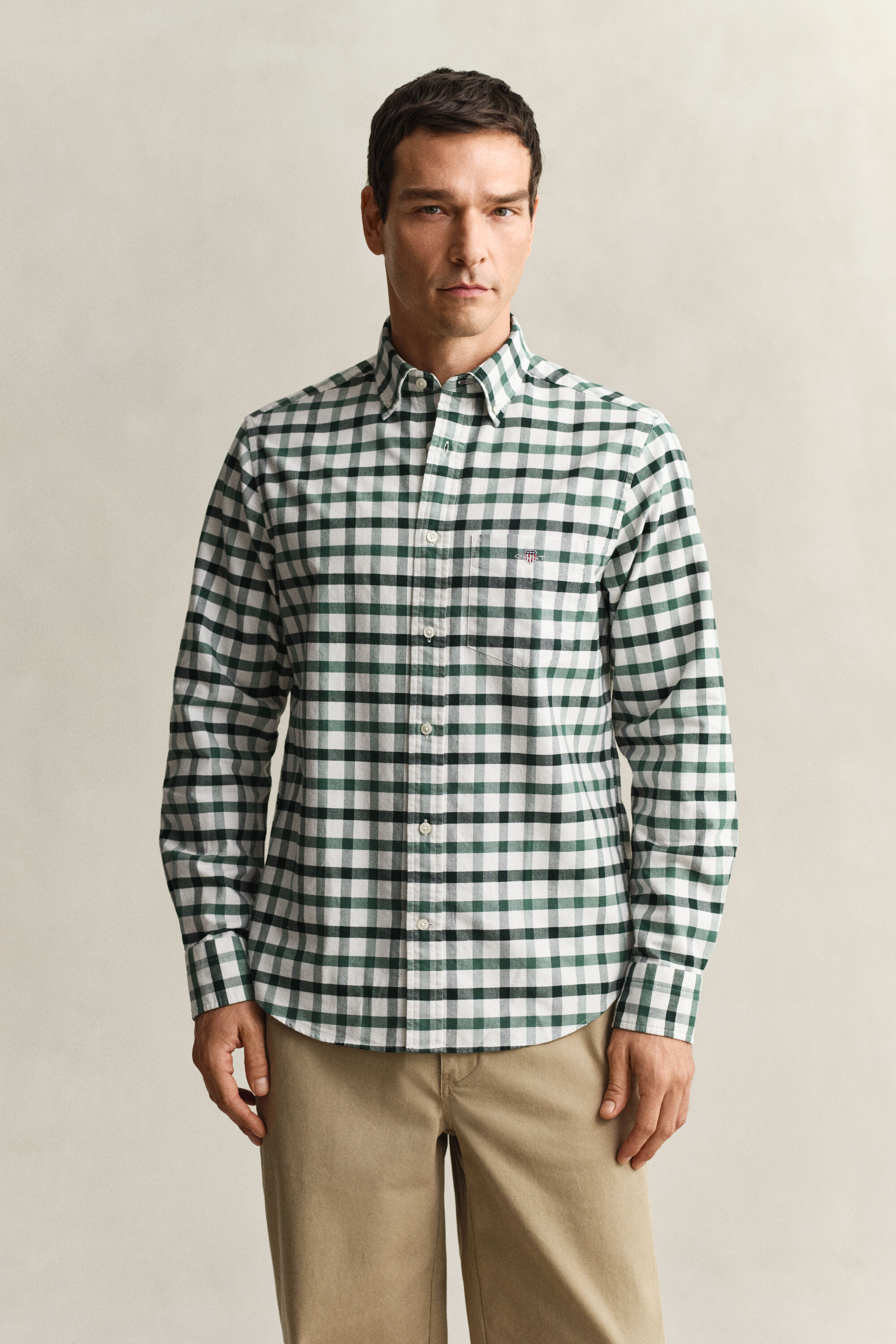 Camisa Oxford com padrão de xadrez corte normal
