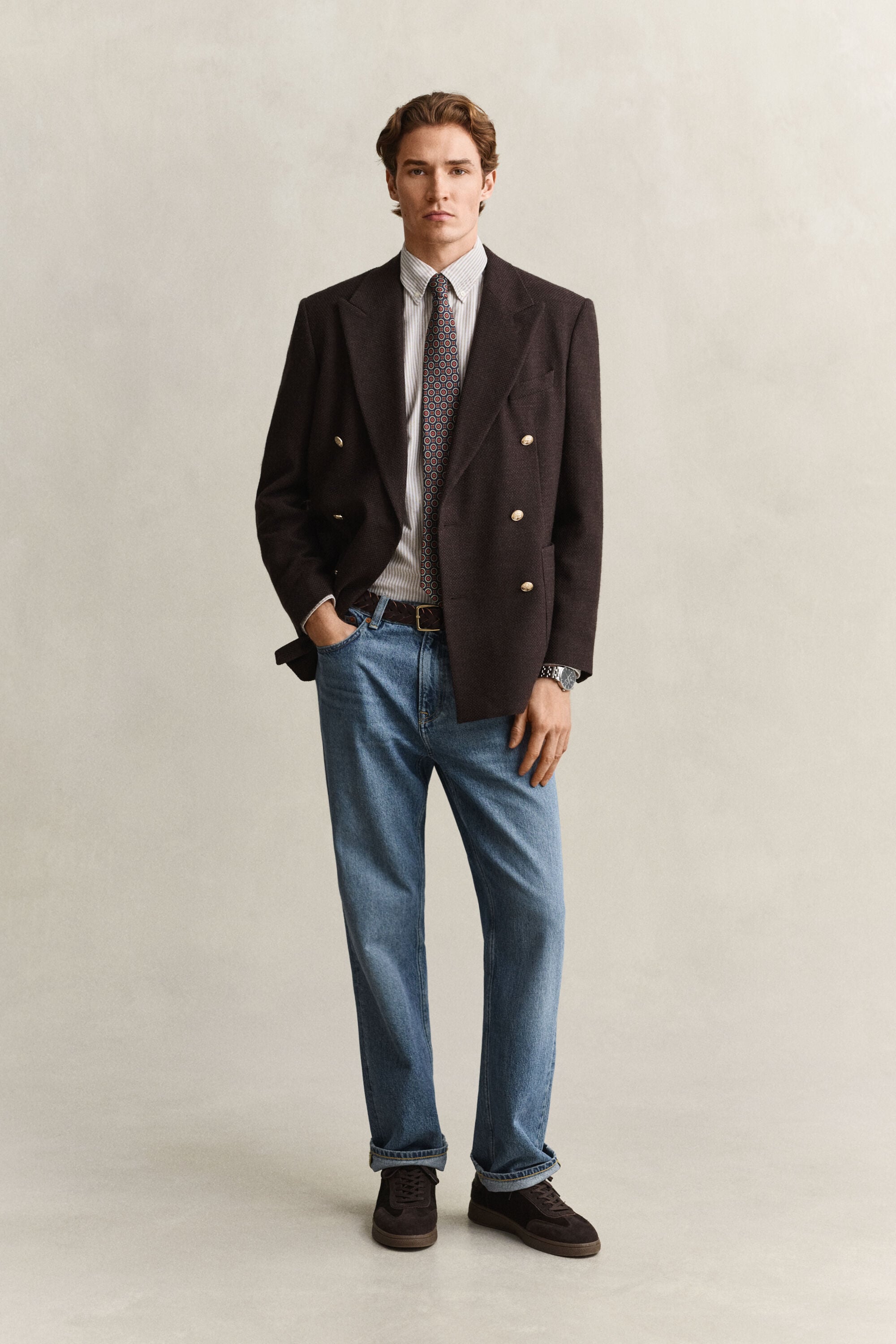 Camisa Oxford às riscas finas Classic