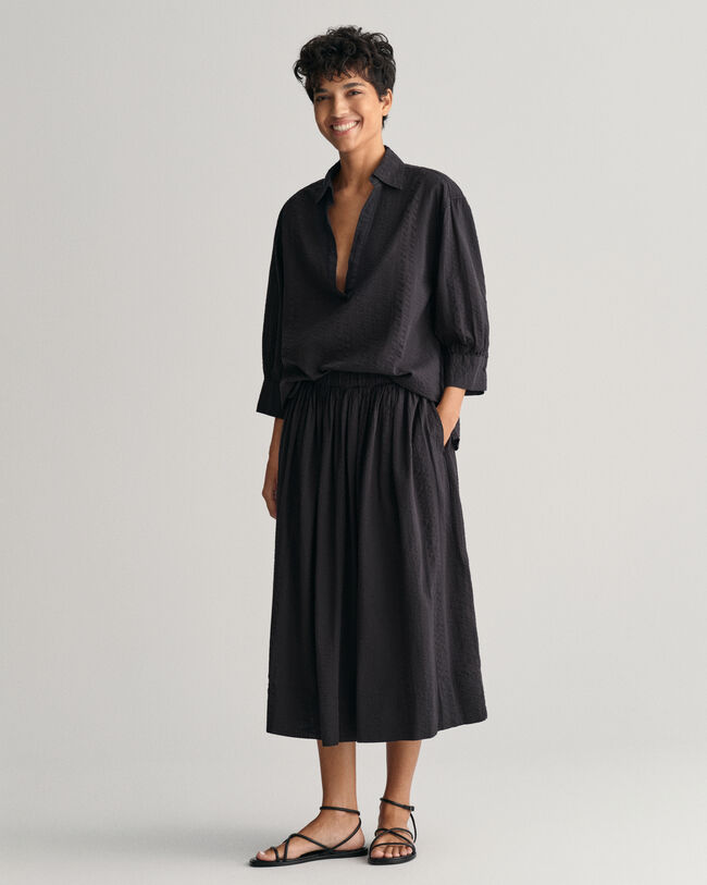 Saia Pull-On às riscas Seersucker