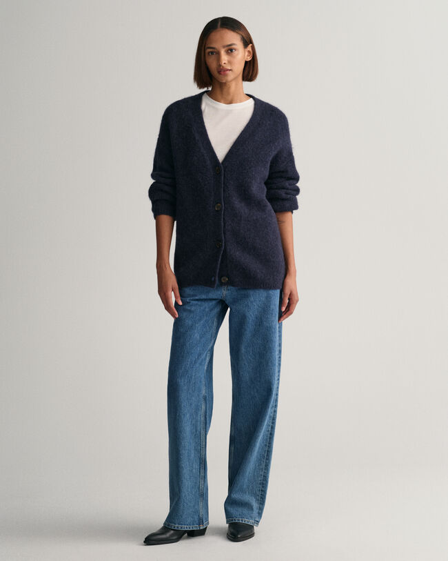 Casaco de malha com decote em V Hairy Textured