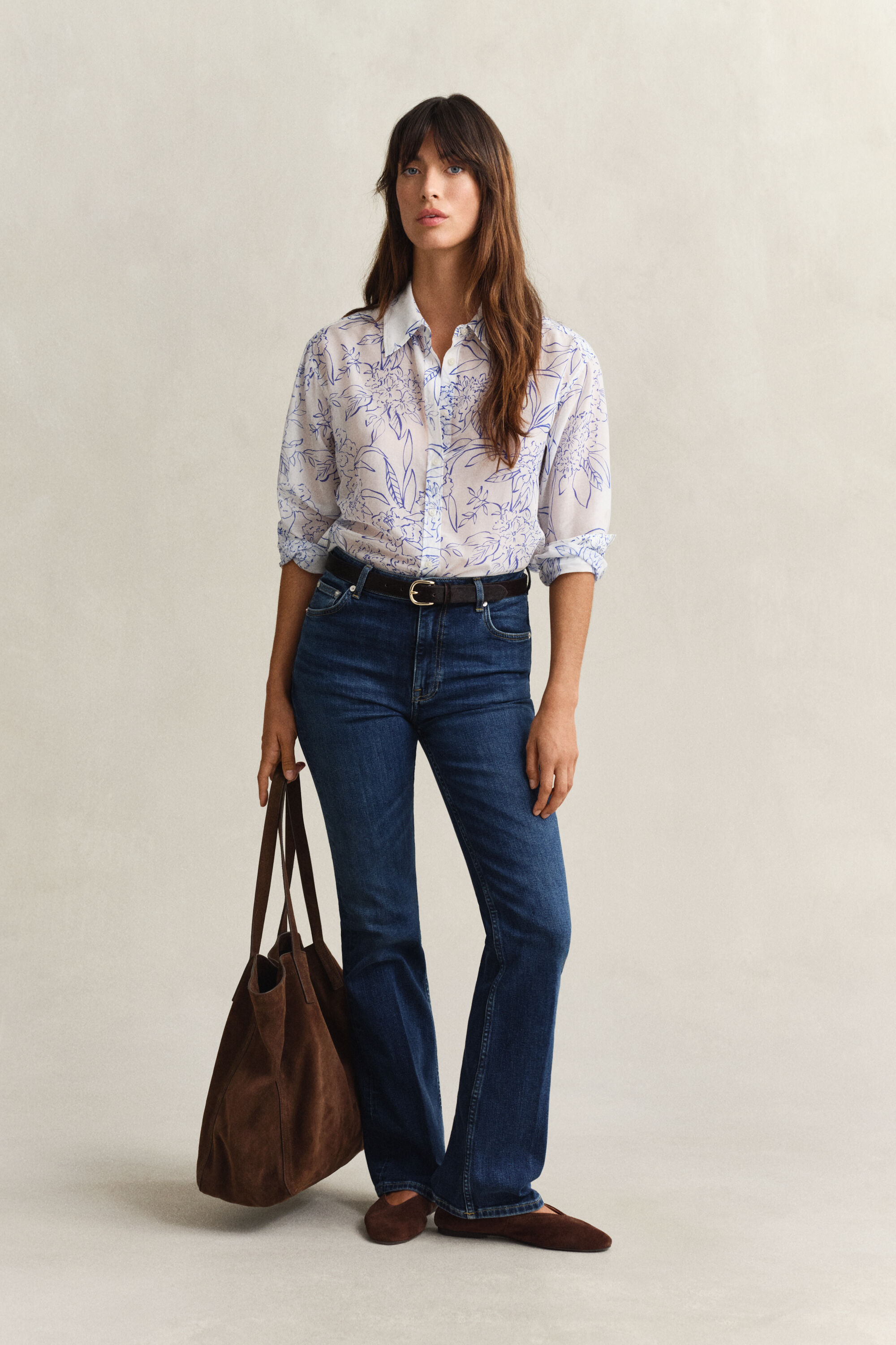 Camisa em seda e algodão floral