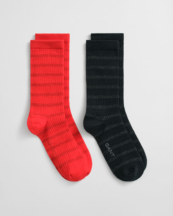 Caixa de presente com pack de dois pares de meias às riscas metalizadas