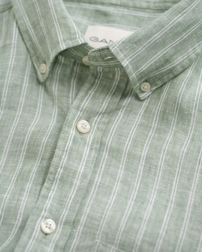 Camisa de linho &agrave;s riscas regular fit