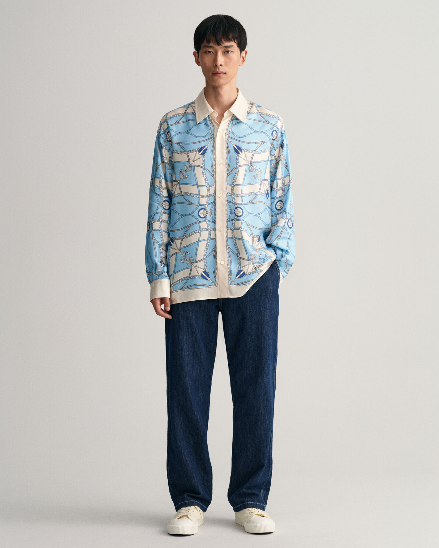 Camisa de seda com estampado Sailing relaxed fit