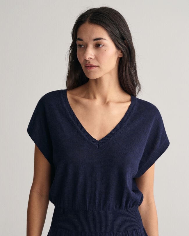 Vestido em mistura de linho