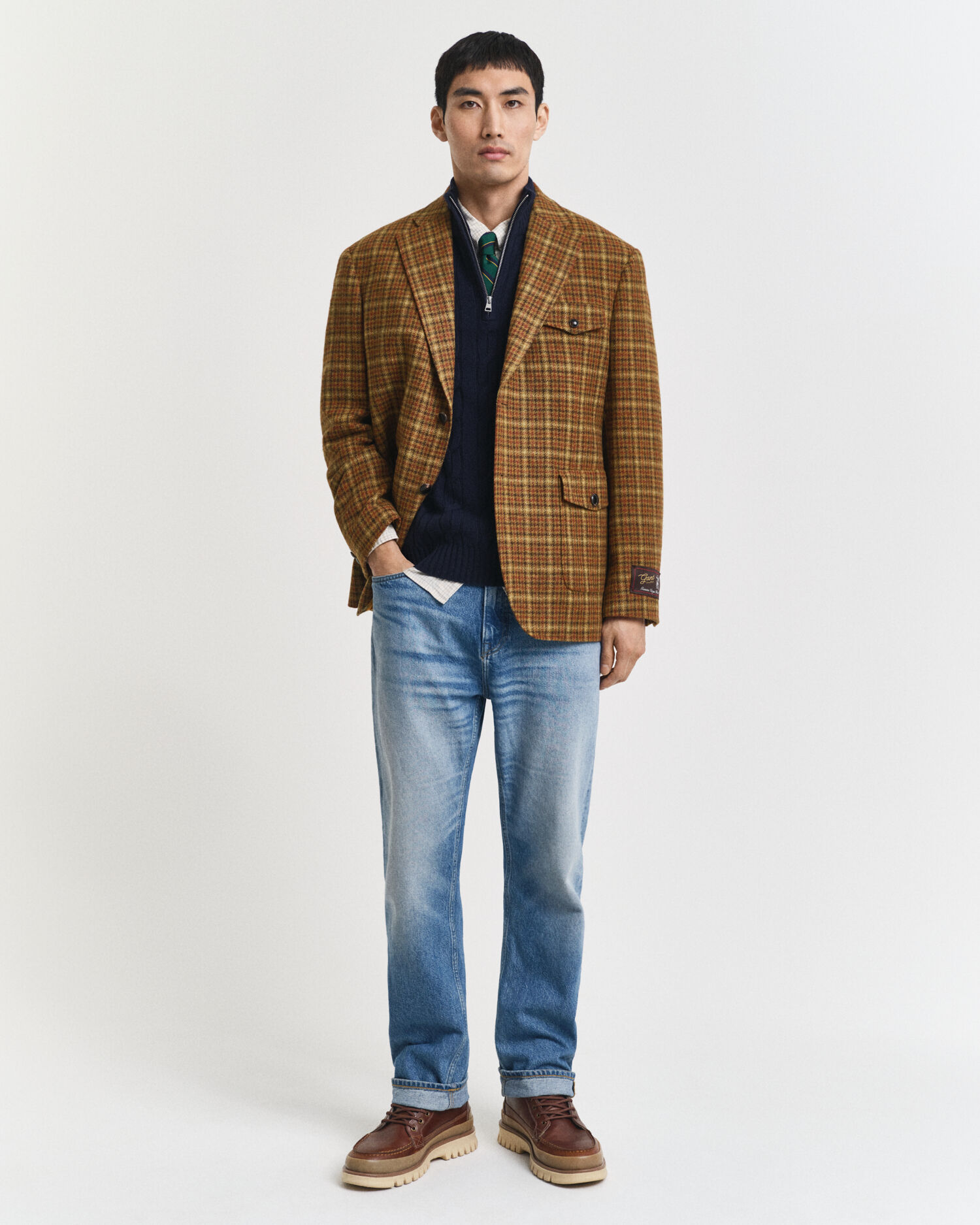 Camisola de malha entrançada com meio fecho de correr em lã