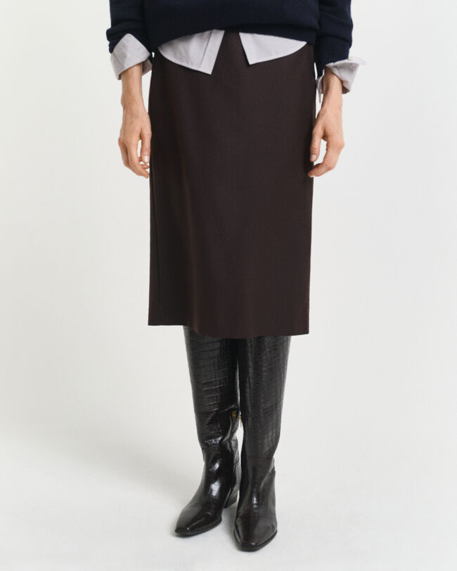 Saia lápis em mistura de lã com comprimento médio