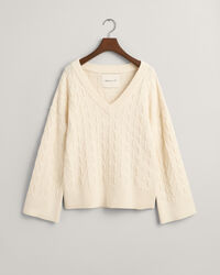 Sweatshirt com decote em V com padr&atilde;o espinha de peixe