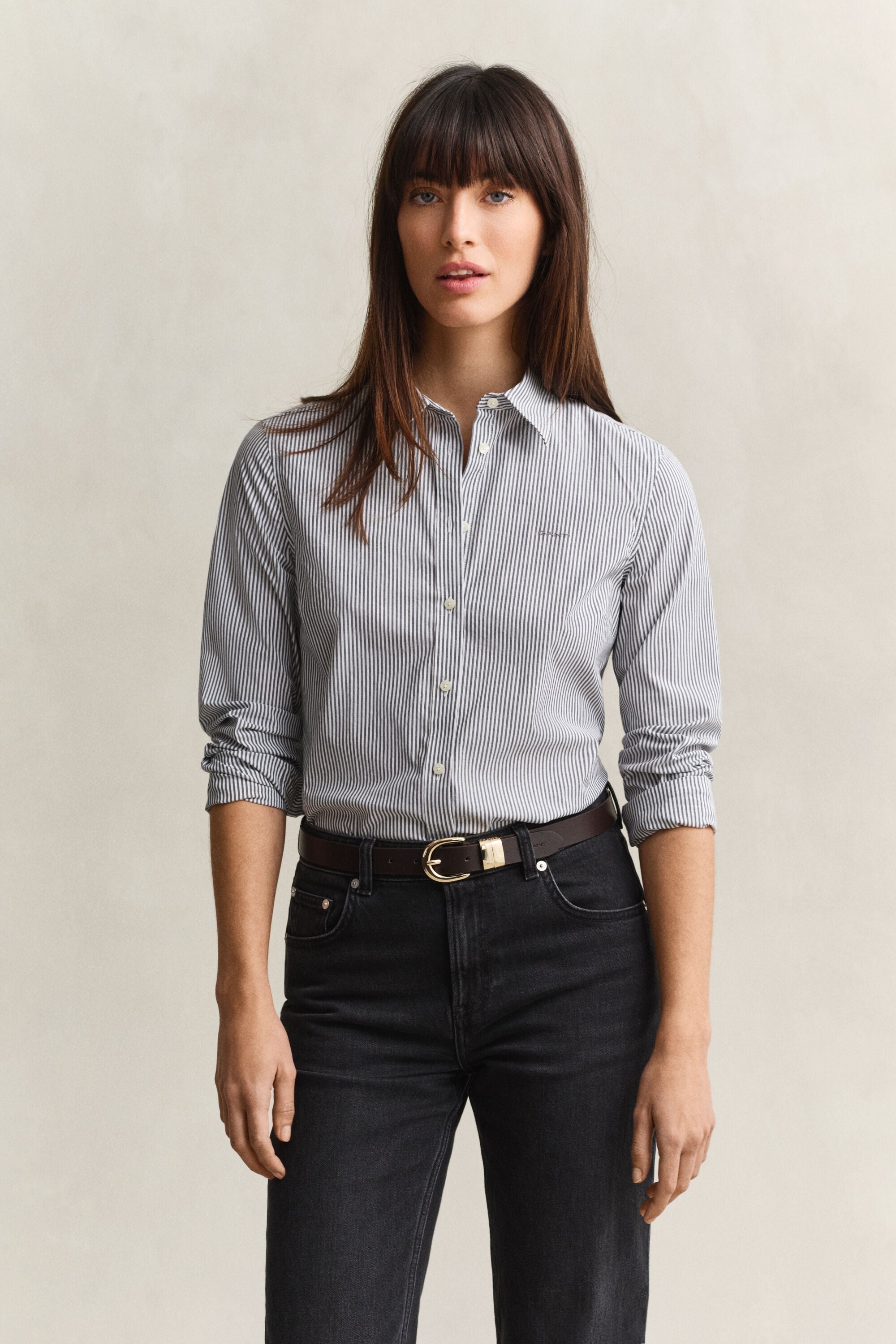 Camisa em popelina às riscas