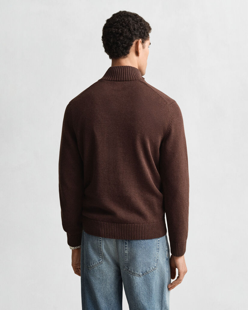 Camisola de malha em algodão com meio fecho Casual