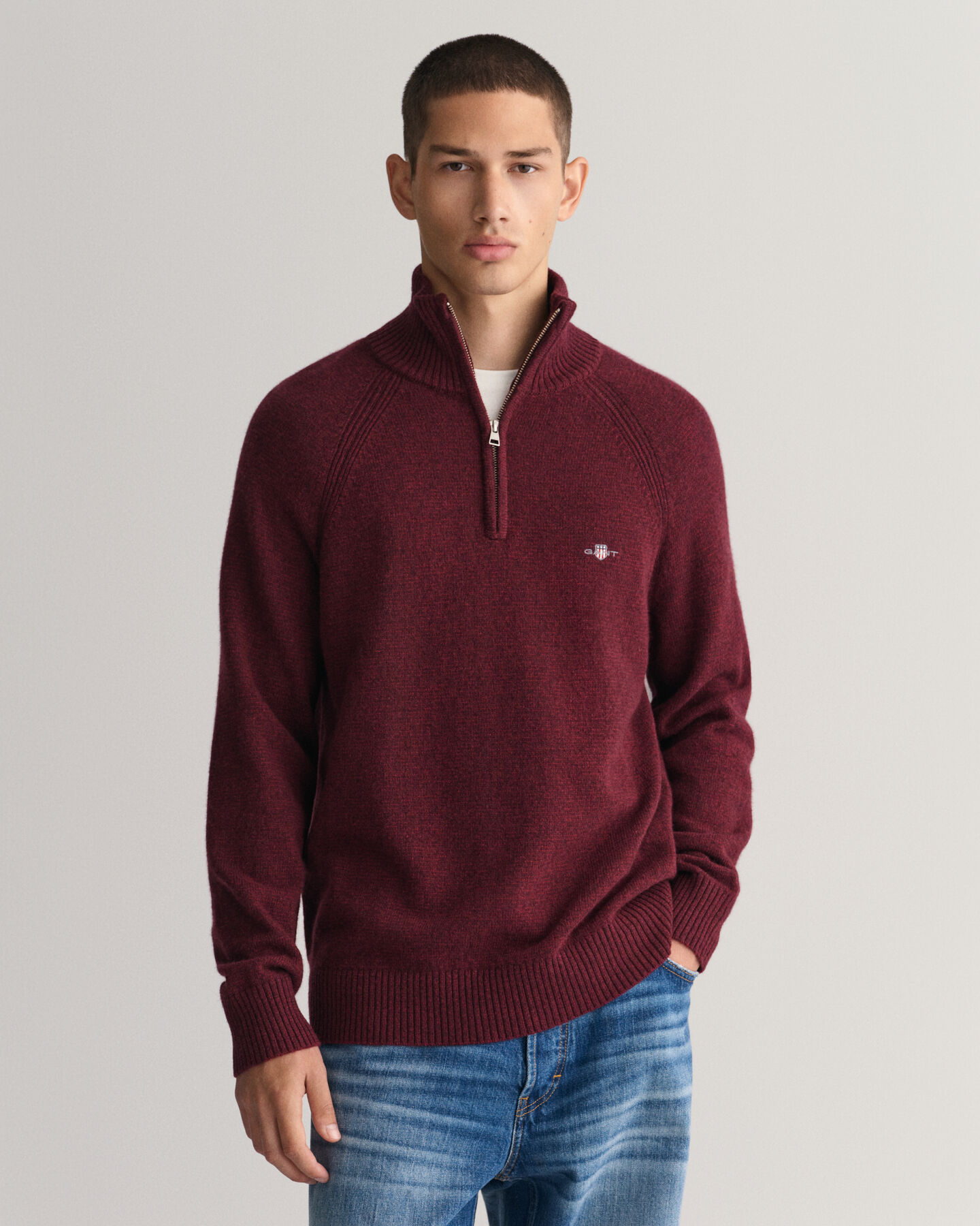 Sweatshirt de malha com meio fecho bicolor