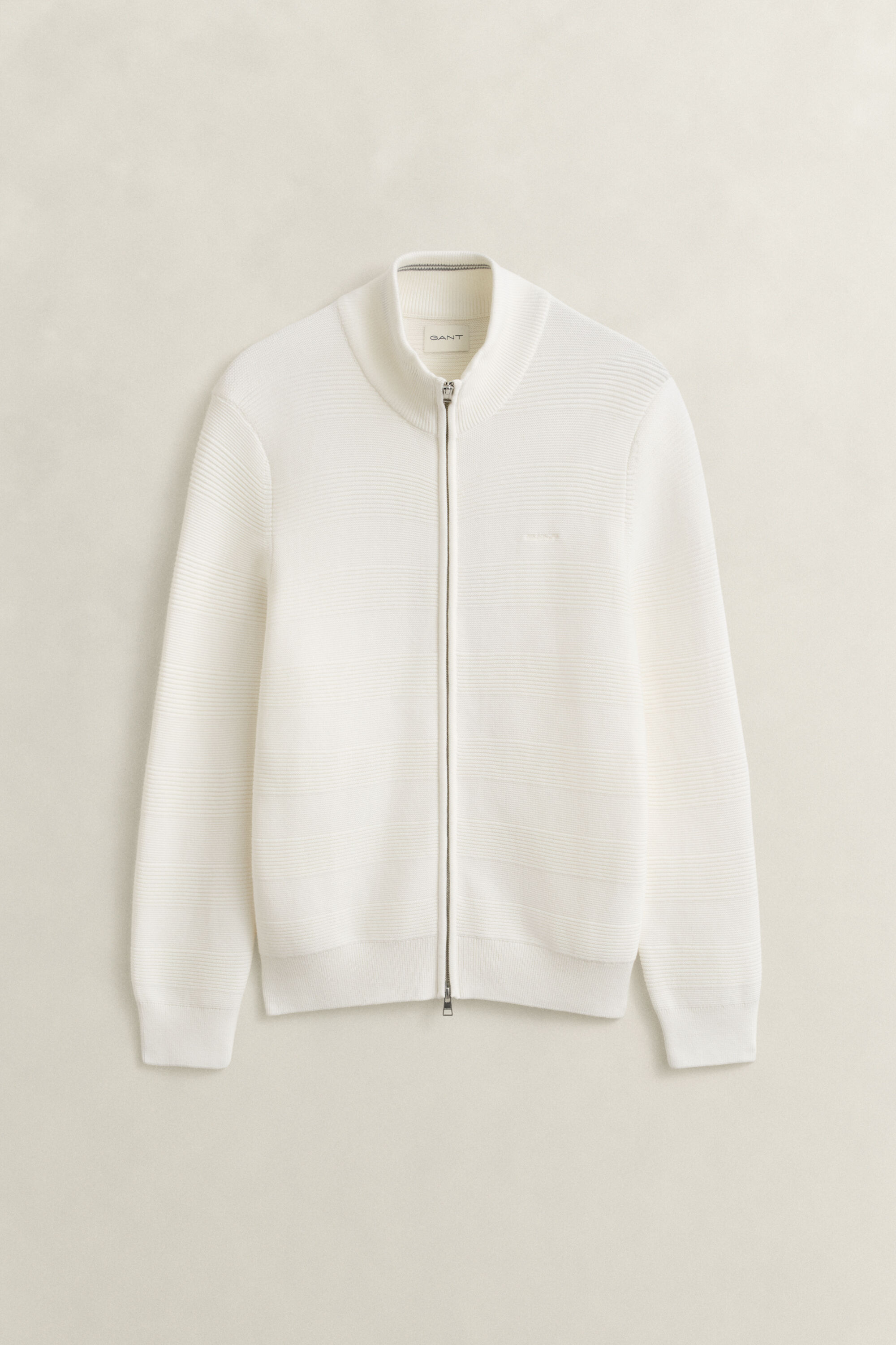 Casaco de malha com fecho de correr em algodão texturizado