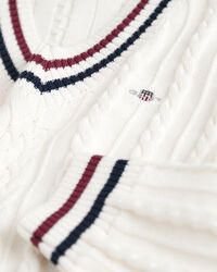 Pullover com decote em V em malha entran&ccedil;ada &agrave;s riscas Teens