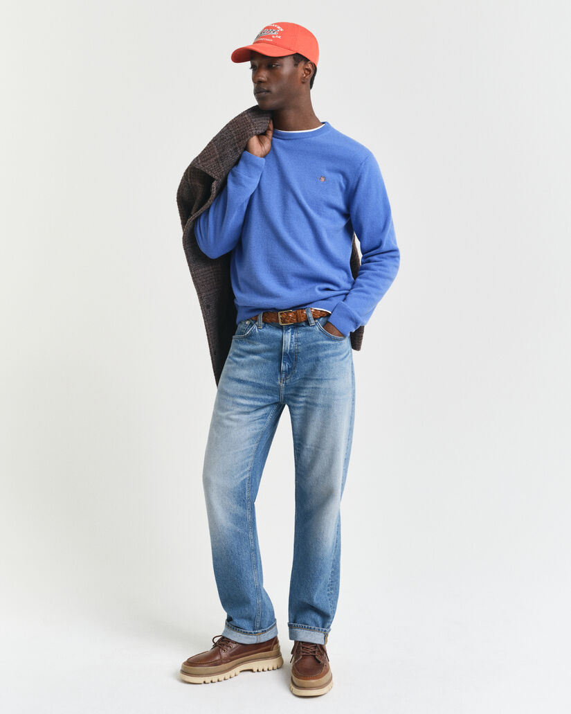 Camisola de malha com decote redondo em lã extrafina